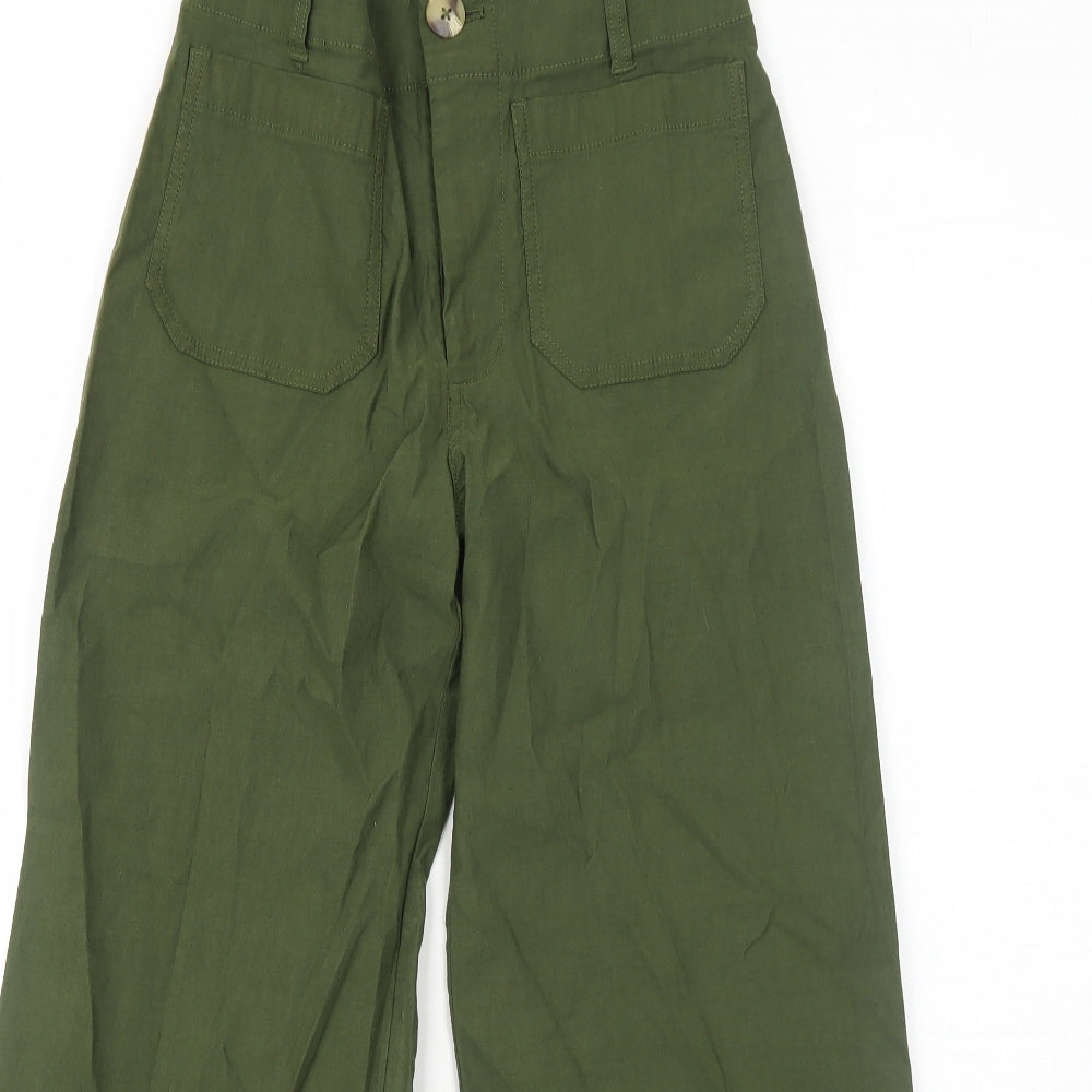 Anthropologie Womens Green Viscose Trousers Size 6 Regular Zip