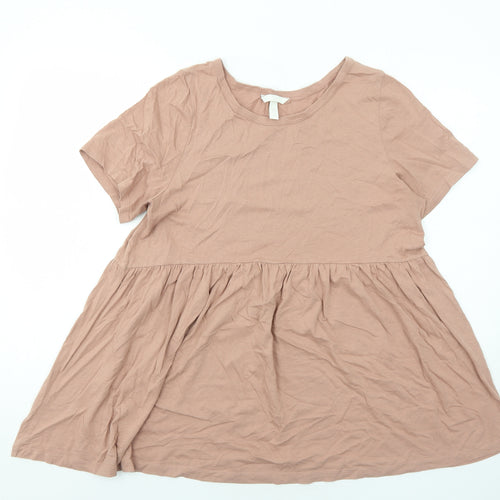 H&M Womens Pink Cotton Basic Blouse Size M Round Neck