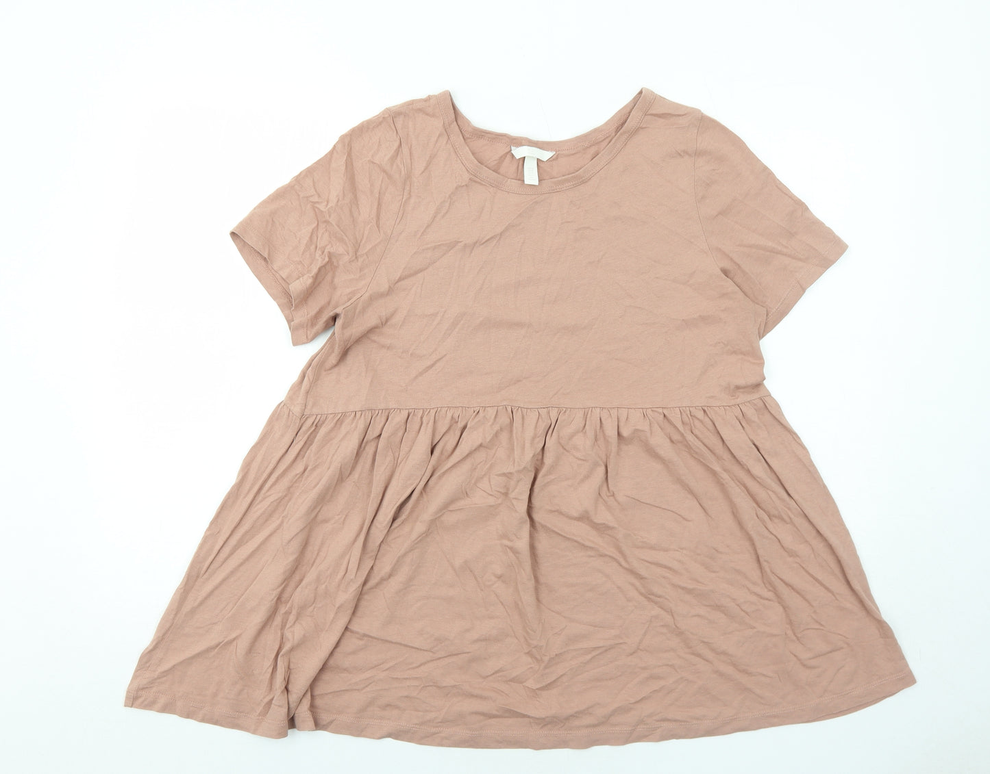 H&M Womens Pink Cotton Basic Blouse Size M Round Neck