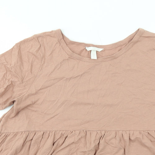 H&M Womens Pink Cotton Basic Blouse Size M Round Neck