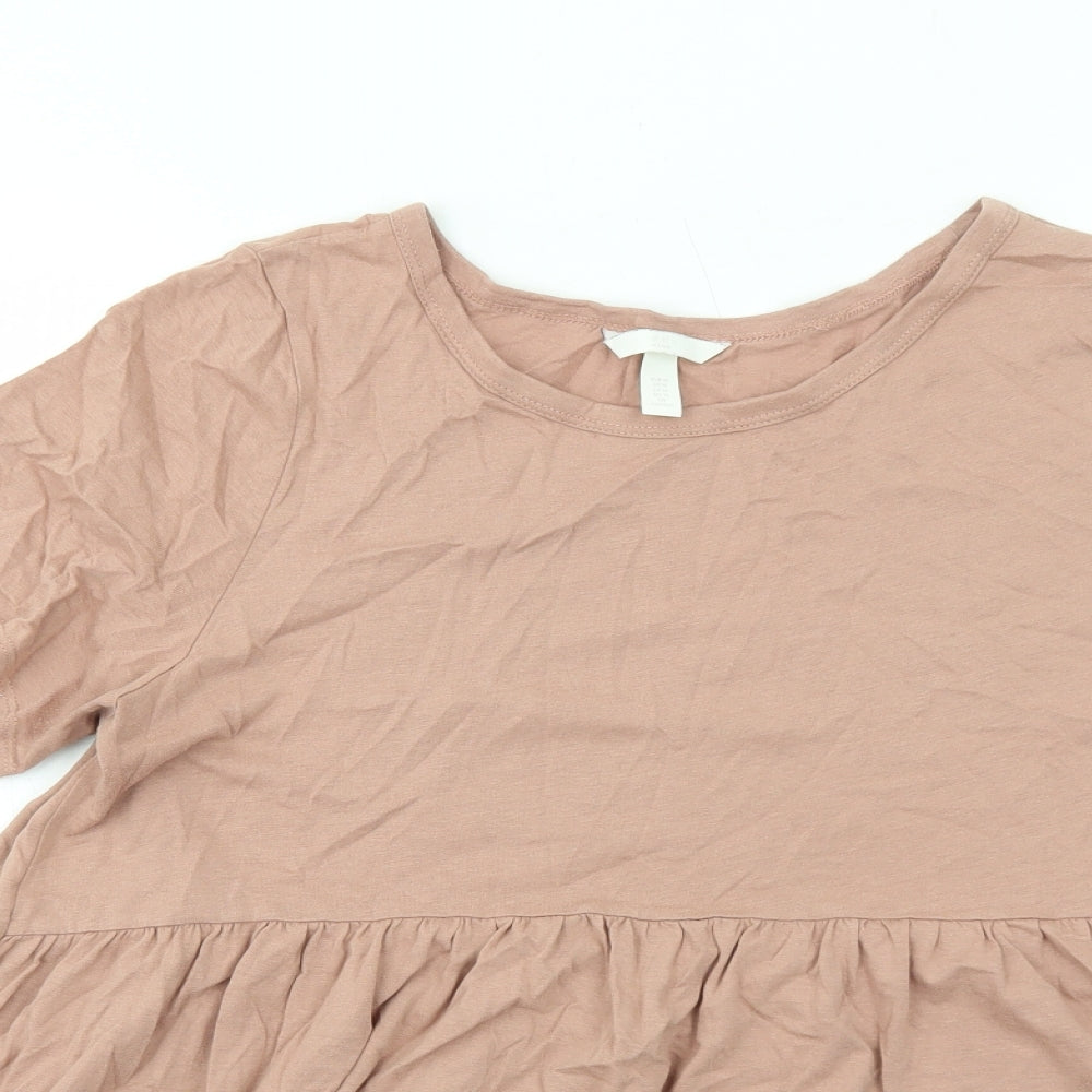 H&M Womens Pink Cotton Basic Blouse Size M Round Neck