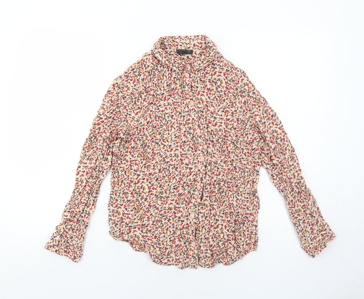 Topshop Womens Pink Geometric Viscose Basic Button-Up Size 8 Collared