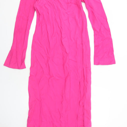 Massimo Dutti Womens Pink Viscose Maxi Size M Round Neck Zip