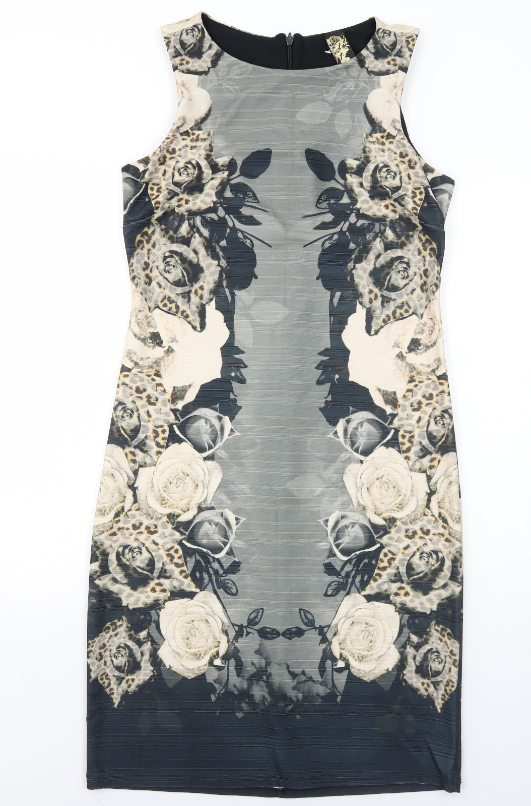 NEXT Womens Multicoloured Floral Polyester A-Line Size 14 Round Neck Zip