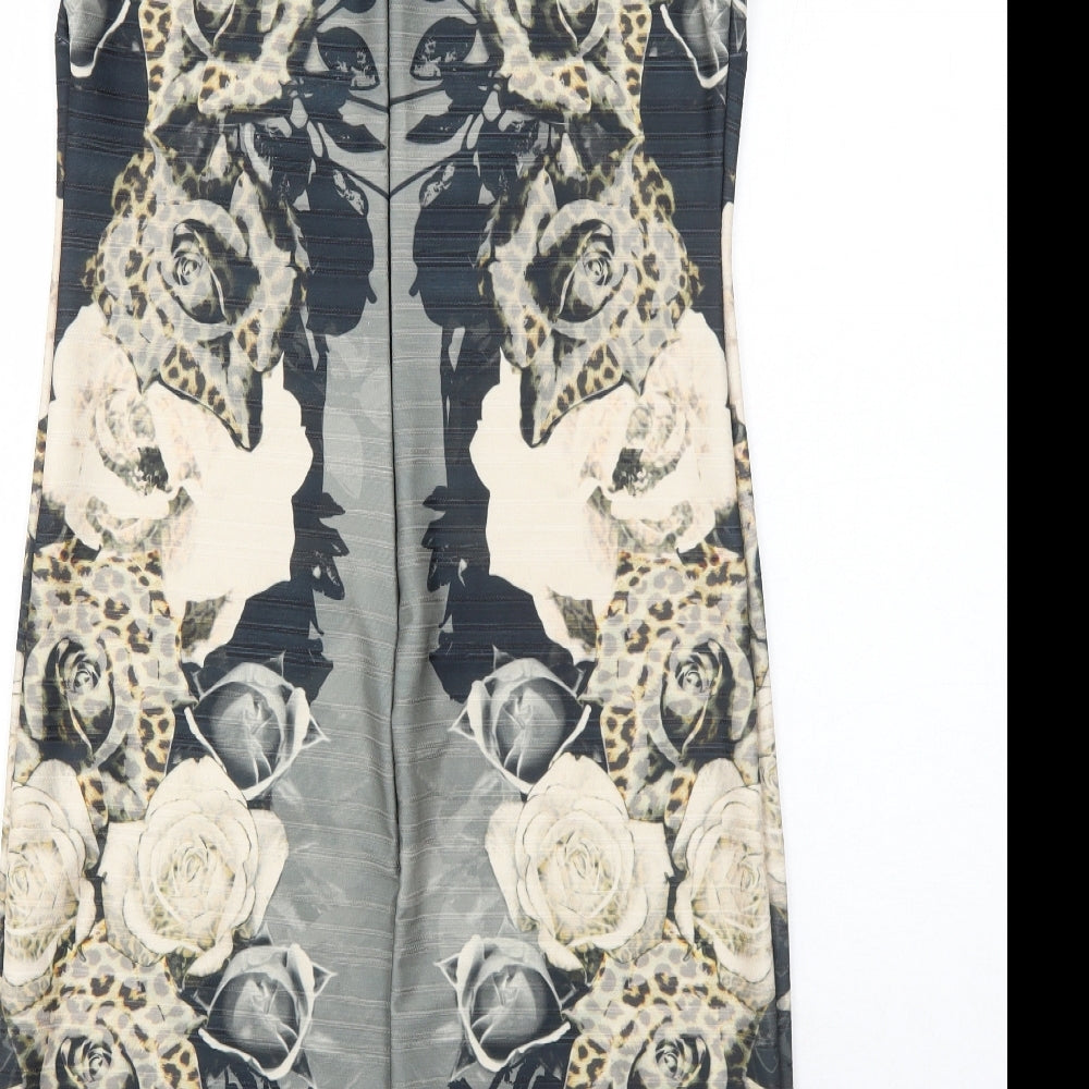 NEXT Womens Multicoloured Floral Polyester A-Line Size 14 Round Neck Zip