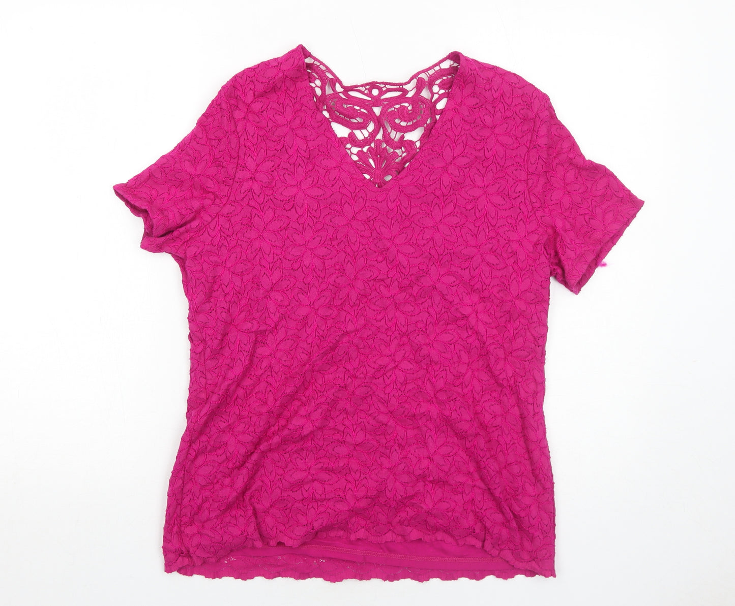 Per Una Womens Pink Viscose Basic T-Shirt Size 16 V-Neck