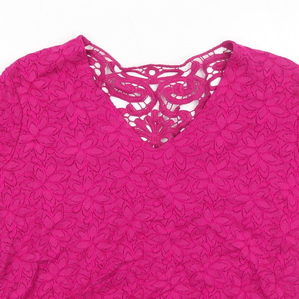 Per Una Womens Pink Viscose Basic T-Shirt Size 16 V-Neck