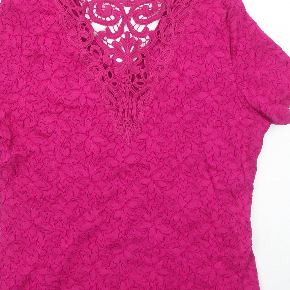 Per Una Womens Pink Viscose Basic T-Shirt Size 16 V-Neck