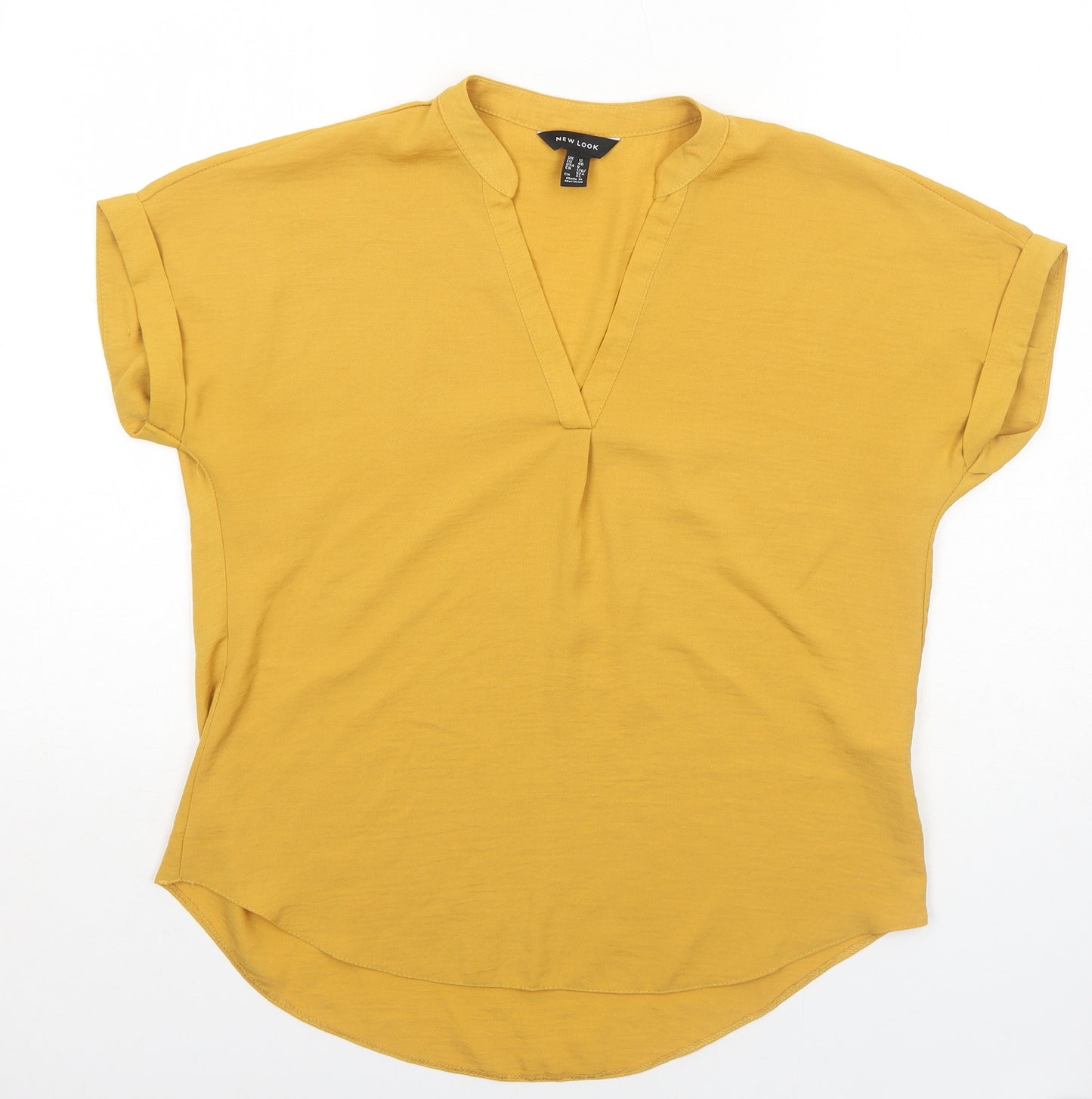 New Look Womens Yellow Polyester Basic Blouse Size 12 V-Neck