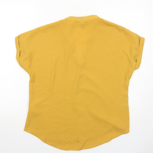 New Look Womens Yellow Polyester Basic Blouse Size 12 V-Neck