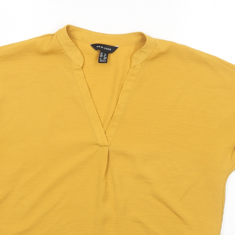 New Look Womens Yellow Polyester Basic Blouse Size 12 V-Neck
