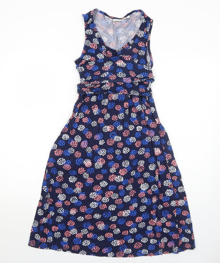 JoJo Maman Bébé Womens Blue Geometric Viscose Trapeze & Swing Size S Round Neck Pullover