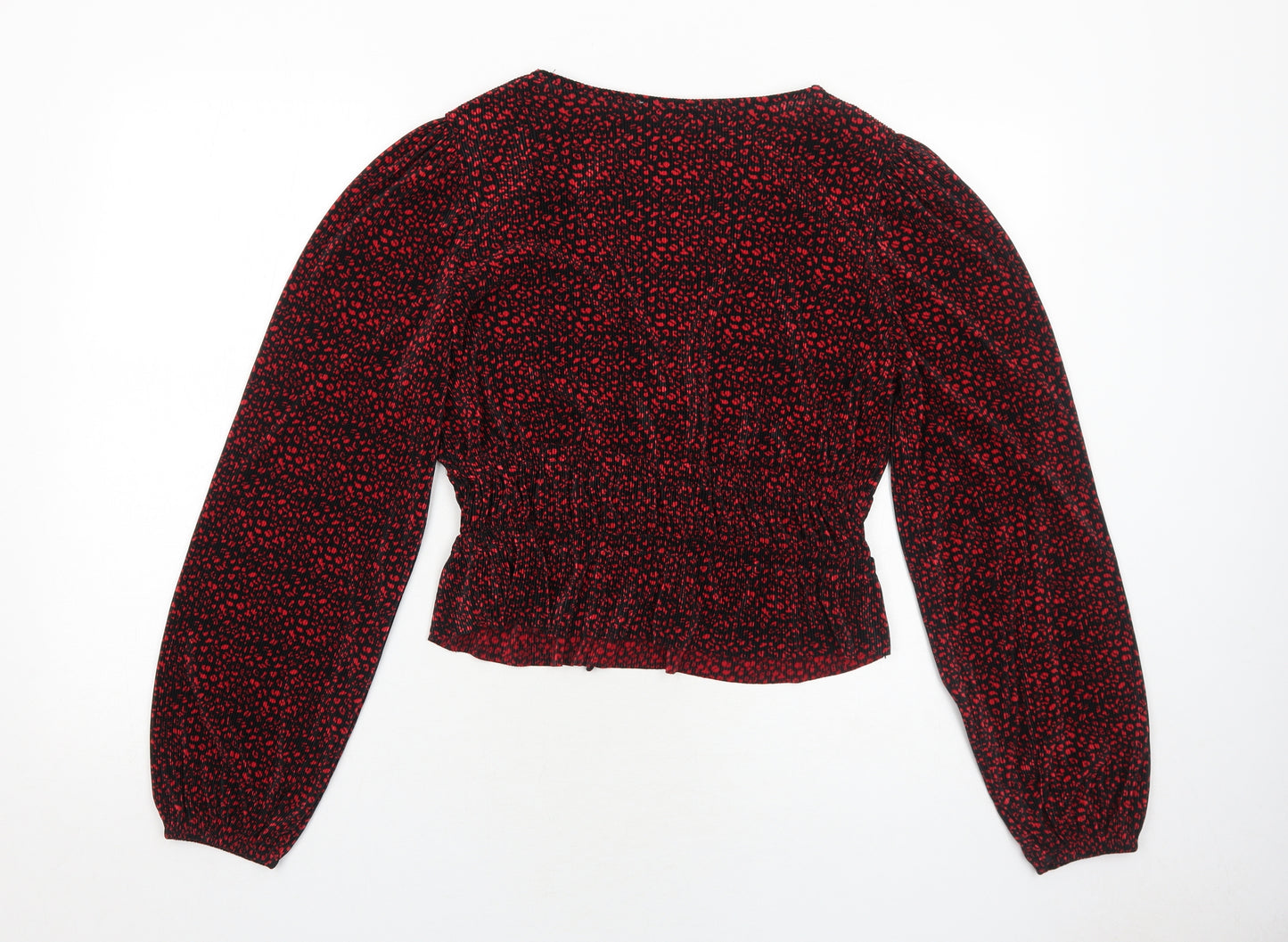 Zara Womens Red Geometric Polyester Basic Blouse Size L V-Neck