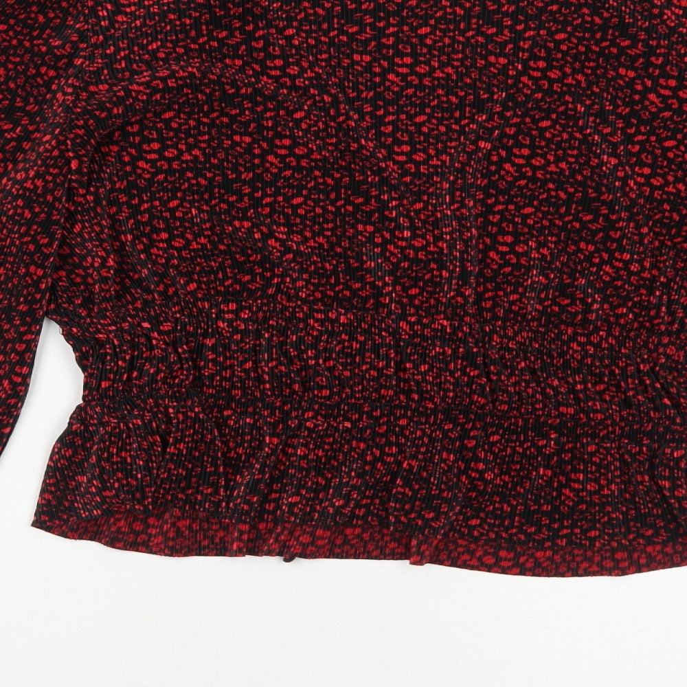 Zara Womens Red Geometric Polyester Basic Blouse Size L V-Neck