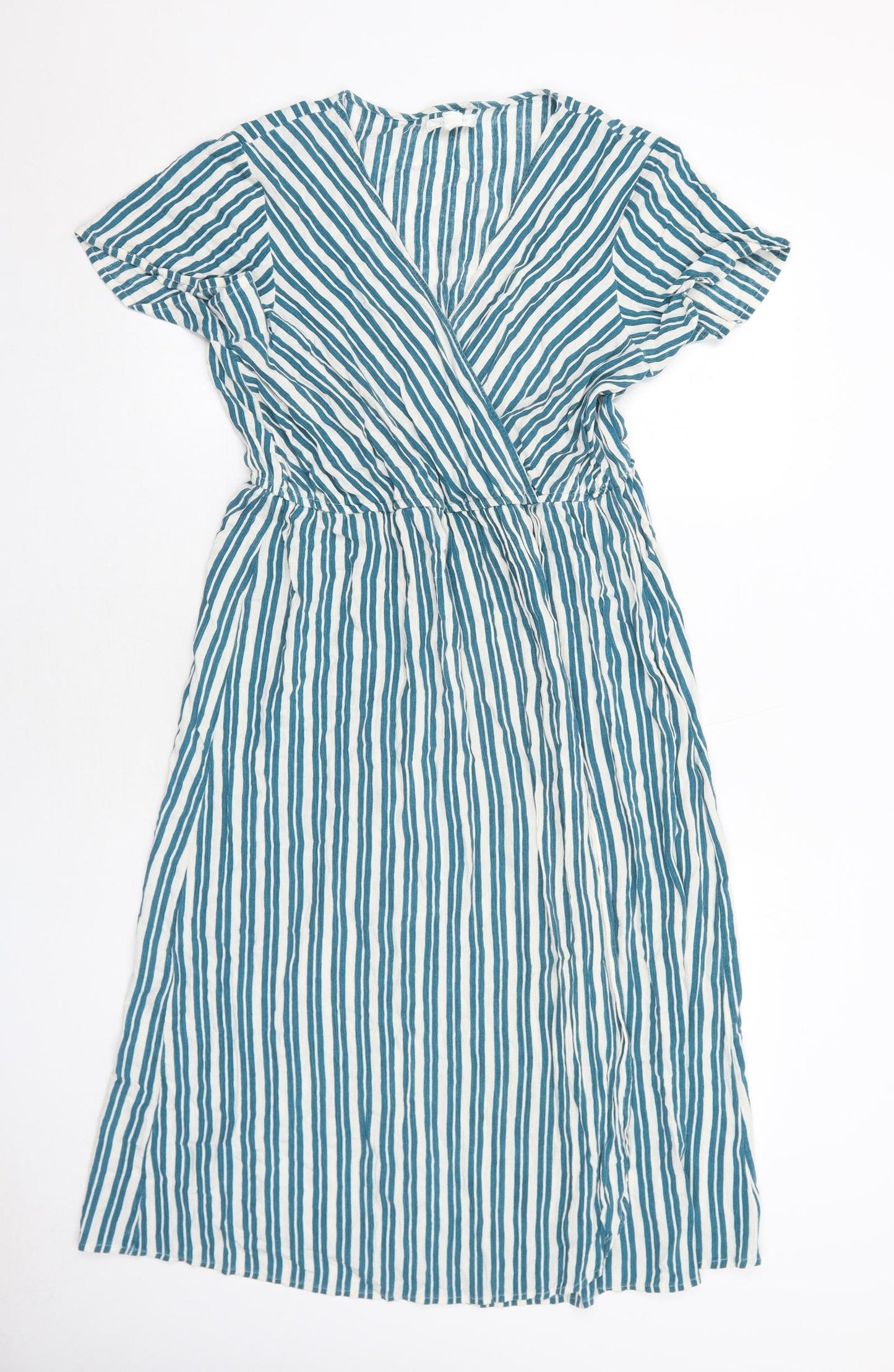 Springfield Womens Blue Striped Viscose Trapeze & Swing Size 14 V-Neck Pullover