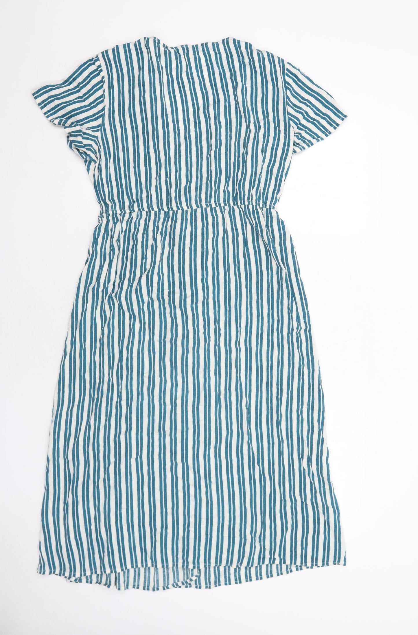 Springfield Womens Blue Striped Viscose Trapeze & Swing Size 14 V-Neck Pullover