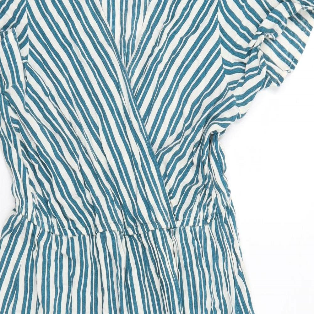 Springfield Womens Blue Striped Viscose Trapeze & Swing Size 14 V-Neck Pullover