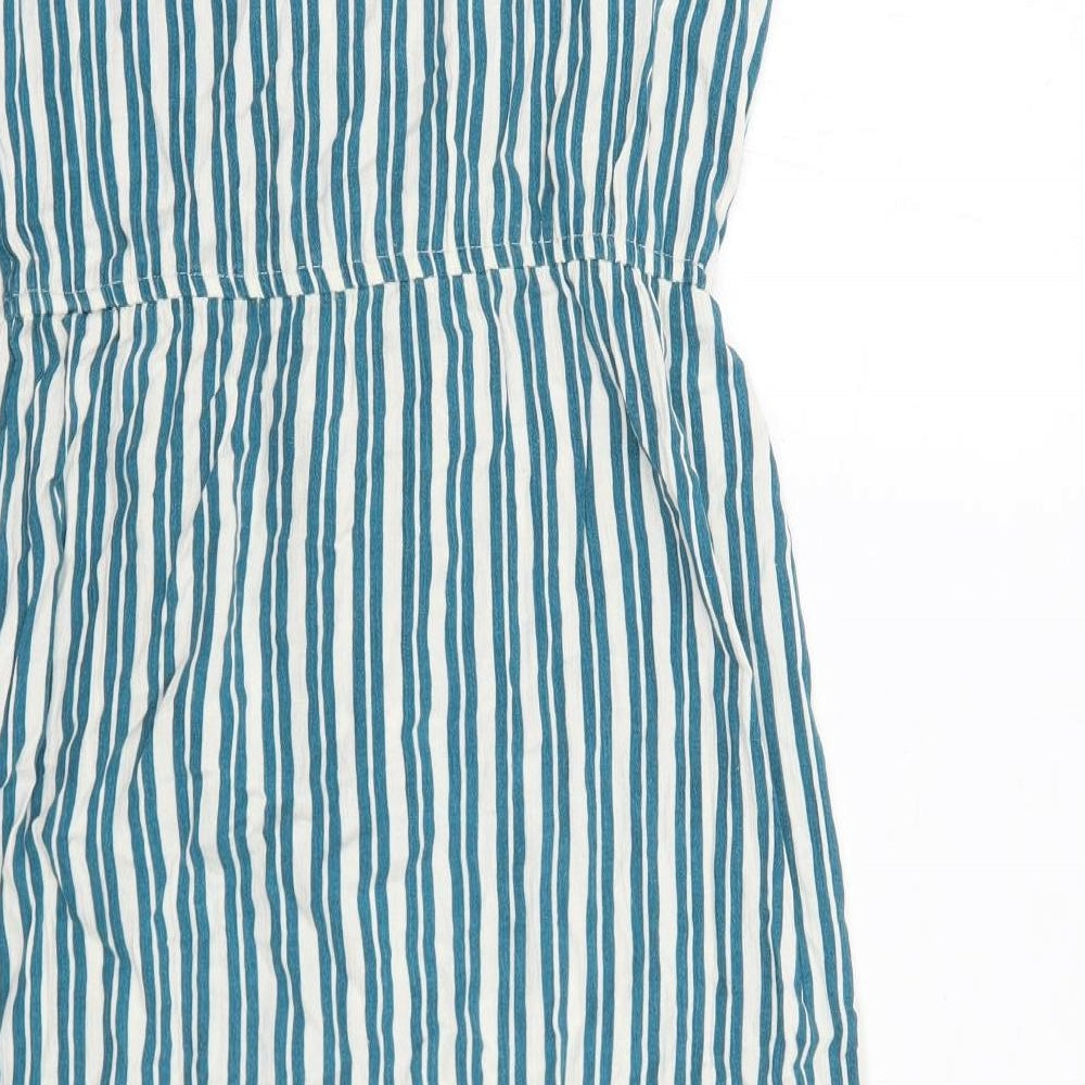 Springfield Womens Blue Striped Viscose Trapeze & Swing Size 14 V-Neck Pullover