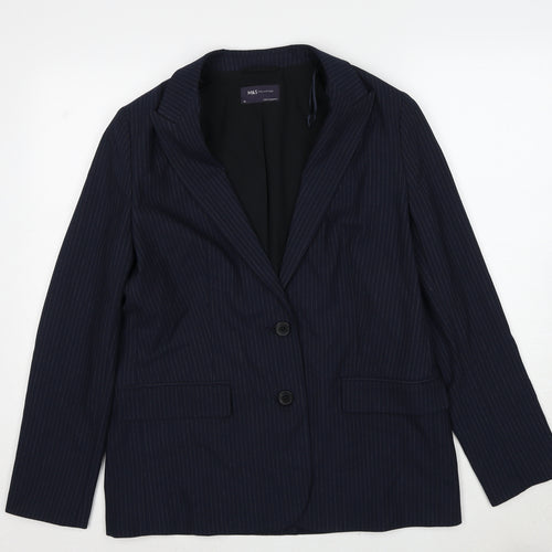 Marks and Spencer Womens Blue Pinstripe Polyester Jacket Suit Jacket Size 12