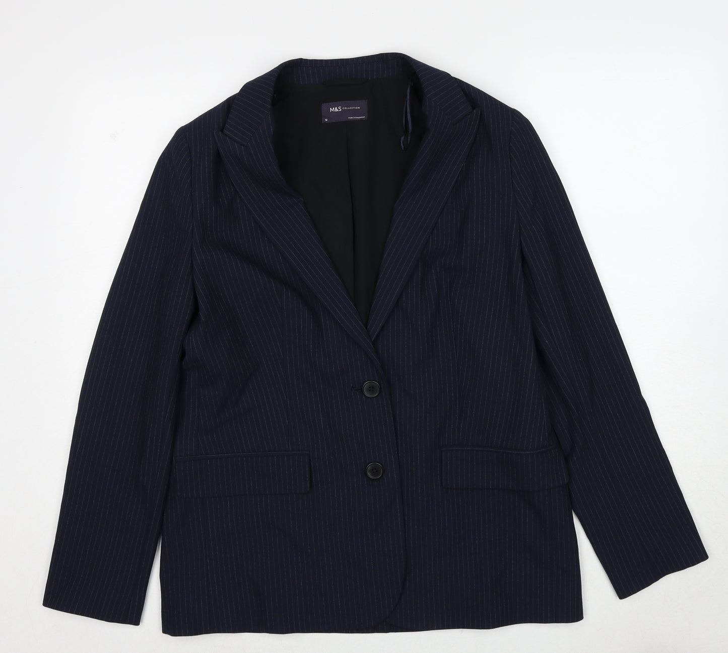 Marks and Spencer Womens Blue Pinstripe Polyester Jacket Suit Jacket Size 12