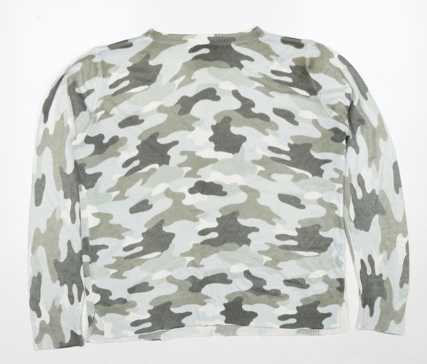Marks and Spencer Womens Green V-Neck Camouflage Acrylic Pullover Jumper Size 14
