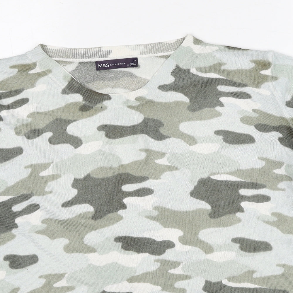 Marks and Spencer Womens Green V-Neck Camouflage Acrylic Pullover Jumper Size 14