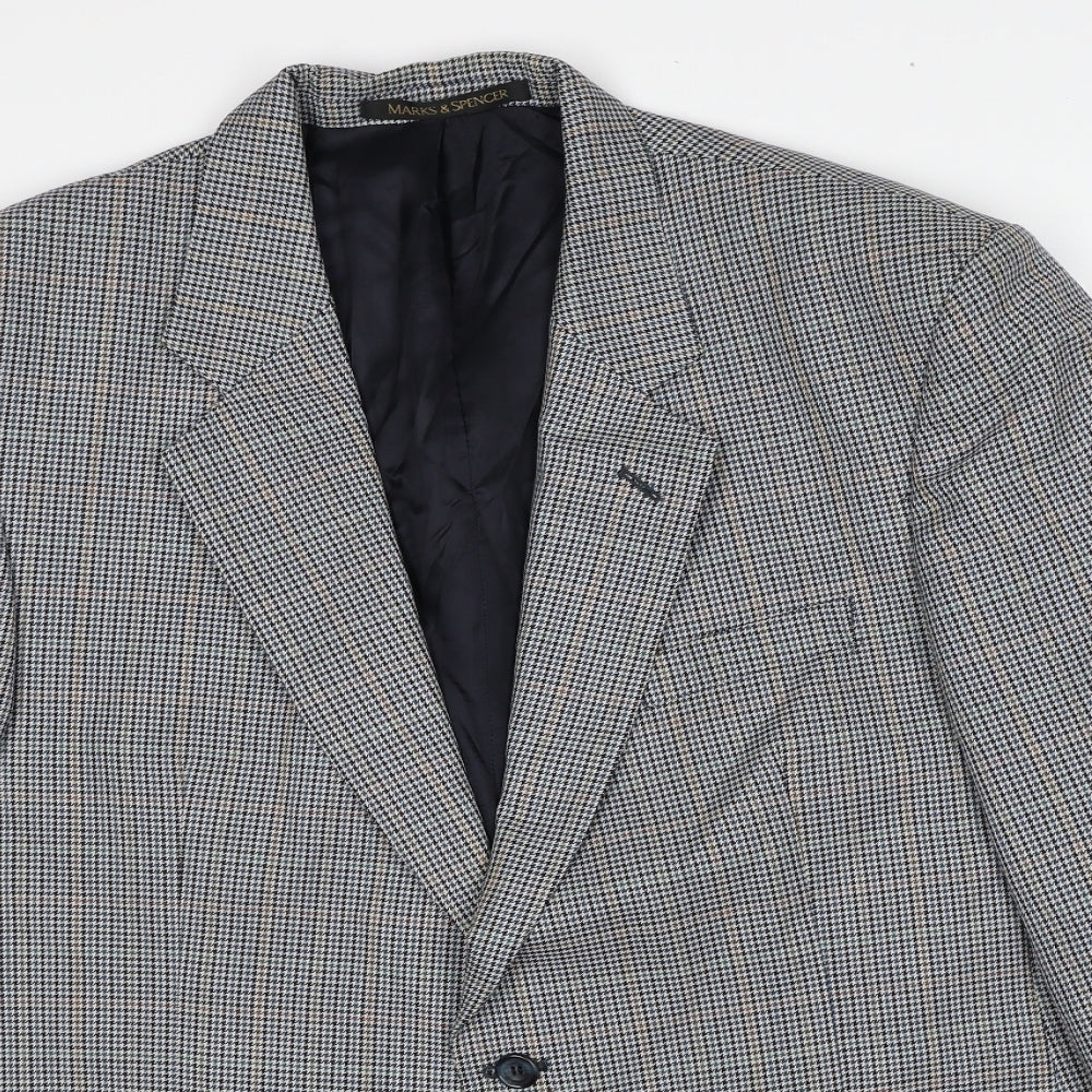 Marks and Spencer Mens Grey Geometric Wool Jacket Suit Jacket Size M Regular