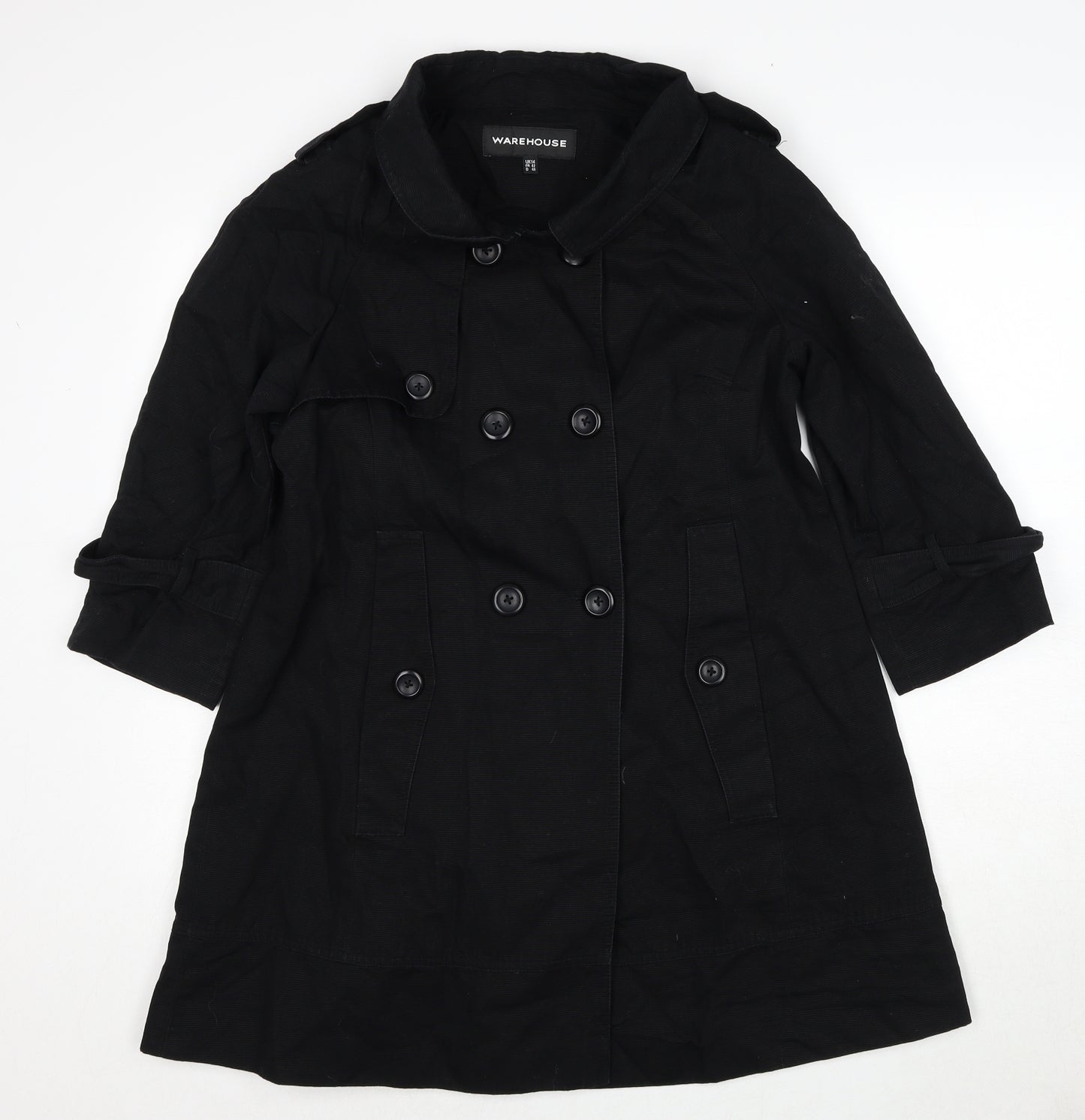 Warehouse Womens Black Pea Coat Coat Size 14 Button
