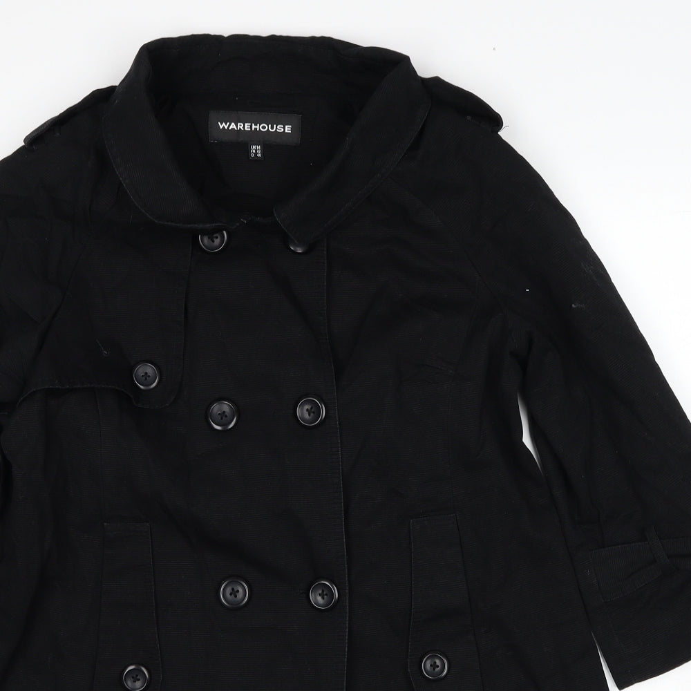 Warehouse Womens Black Pea Coat Coat Size 14 Button