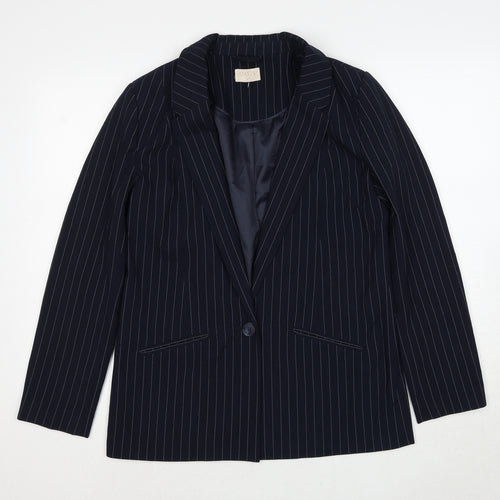 Oasis Womens Blue Striped Polyester Jacket Suit Jacket Size 10