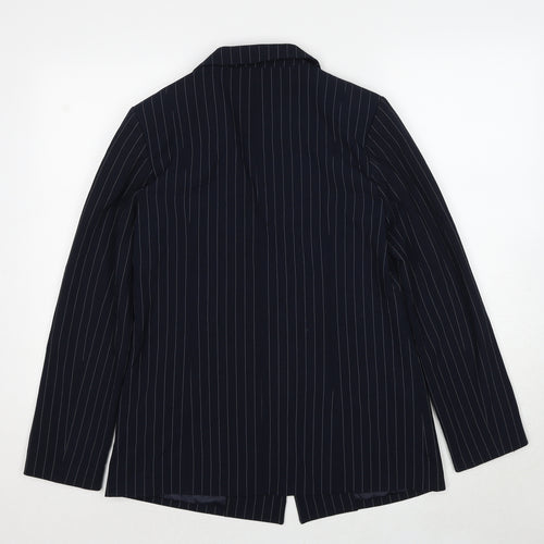 Oasis Womens Blue Striped Polyester Jacket Suit Jacket Size 10
