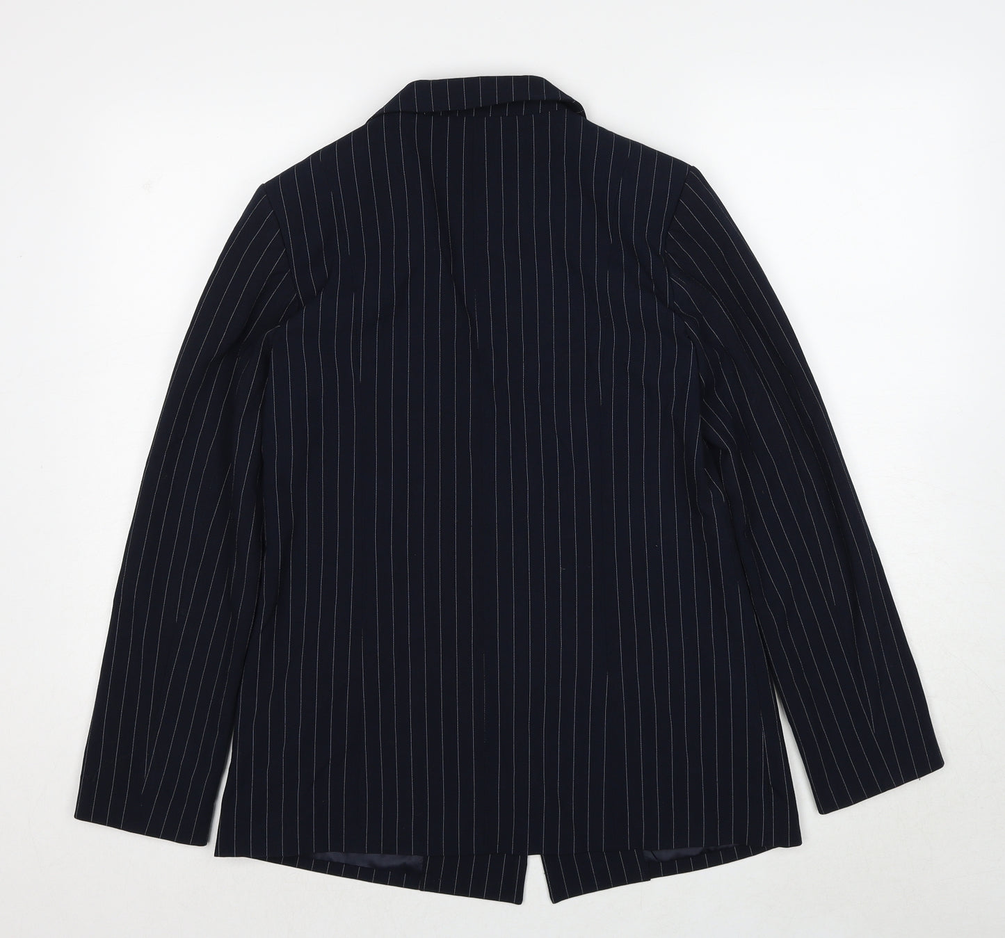 Oasis Womens Blue Striped Polyester Jacket Suit Jacket Size 10