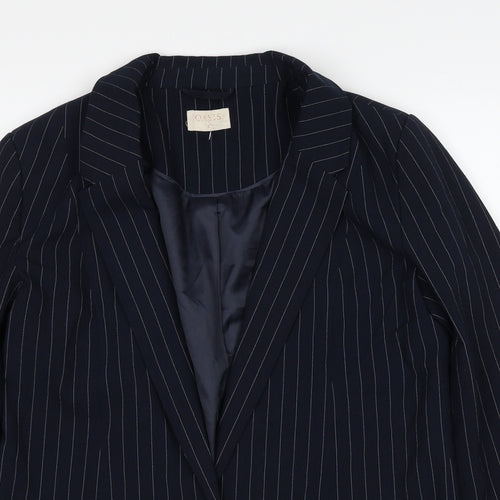 Oasis Womens Blue Striped Polyester Jacket Suit Jacket Size 10