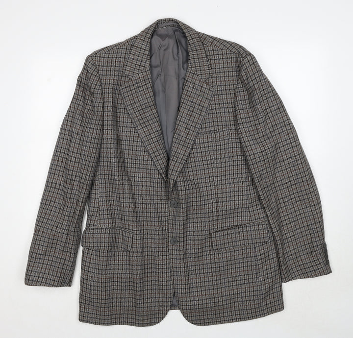 Marks and Spencer Mens Grey Check Wool Jacket Blazer Size M Regular