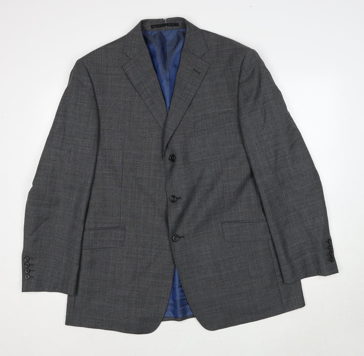 Marks and Spencer Mens Grey Plaid Wool Jacket Suit Jacket Size 42 Regular
