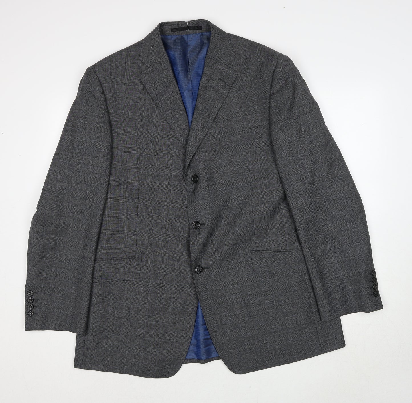 Marks and Spencer Mens Grey Plaid Wool Jacket Suit Jacket Size 42 Regular