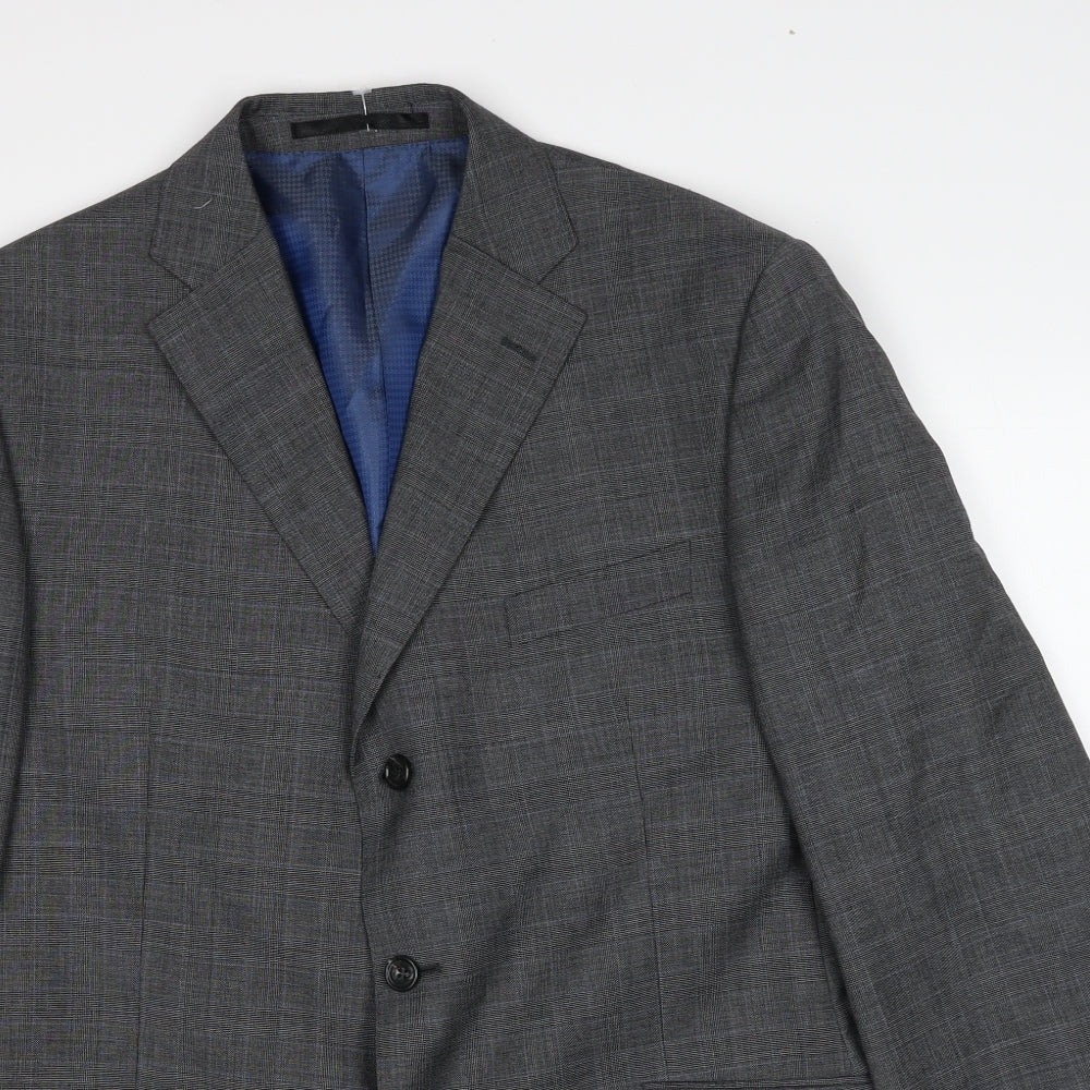 Marks and Spencer Mens Grey Plaid Wool Jacket Suit Jacket Size 42 Regular