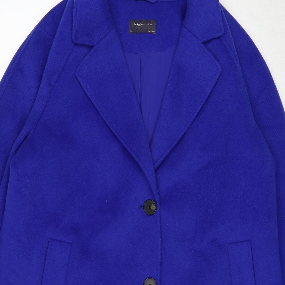 Marks and Spencer Womens Blue Overcoat Coat Size 18 Button