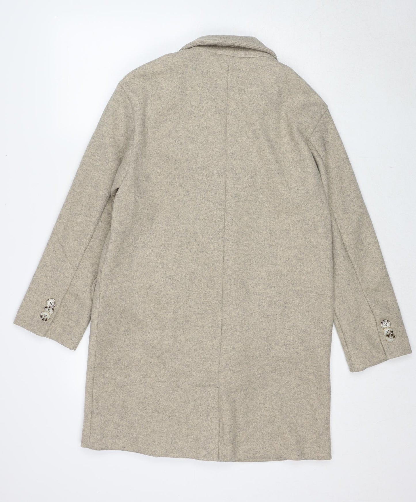 Pull&Bear Womens Beige Geometric Overcoat Coat Size S Button