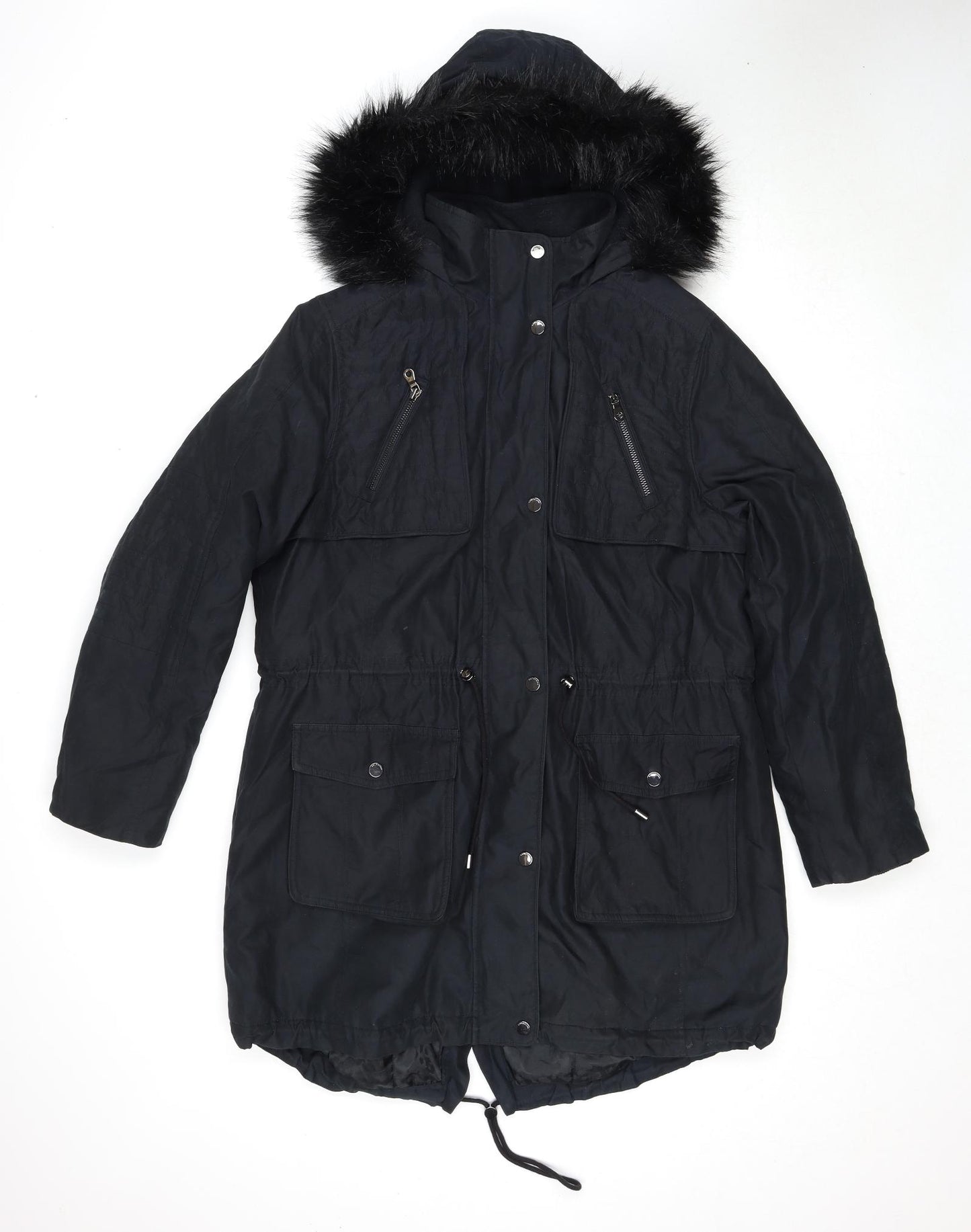 Marks and Spencer Womens Black Parka Coat Size 16 Zip