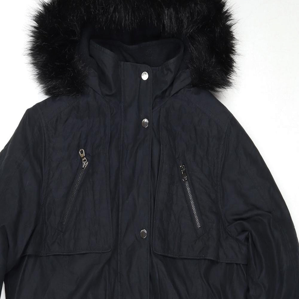 Marks and Spencer Womens Black Parka Coat Size 16 Zip