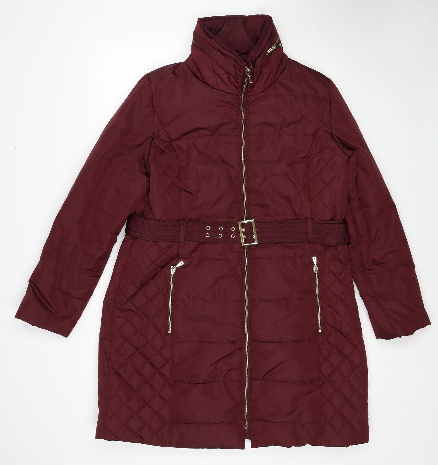 Marks and Spencer Womens Red Quilted Coat Size L Zip