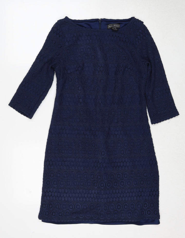 Jessica Howard Womens Blue Polyester Shift Size 10 Boat Neck Zip