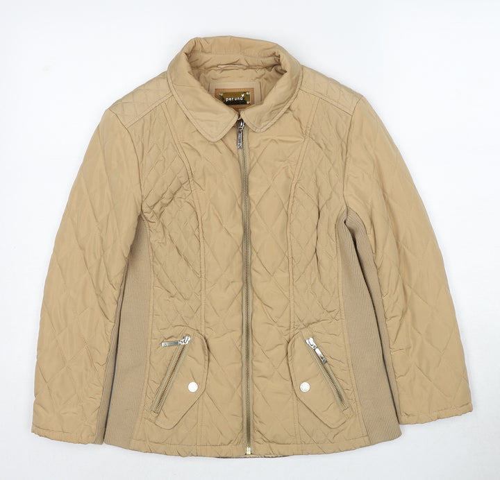 Marks and Spencer Womens Beige Quilted Jacket Size 8 Zip