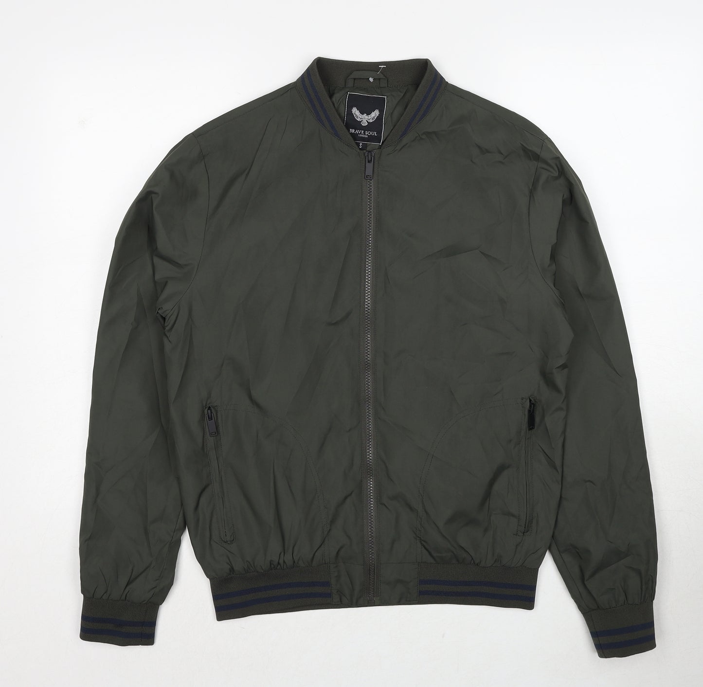 Brave Soul Mens Green Bomber Jacket Jacket Size S Zip