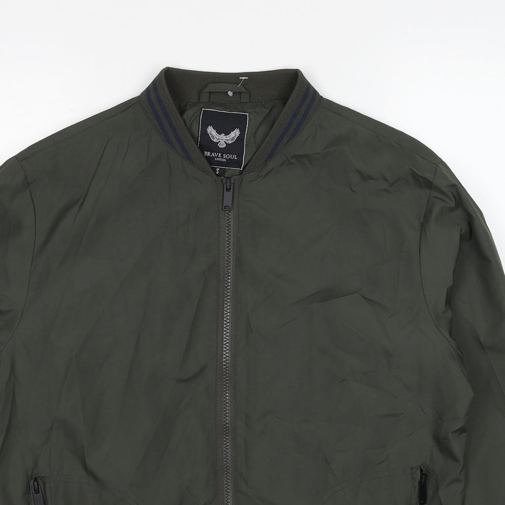 Brave Soul Mens Green Bomber Jacket Jacket Size S Zip