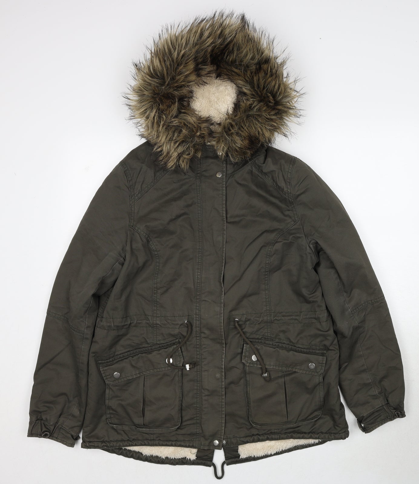 H&M Womens Green Parka Jacket Size 16 Zip