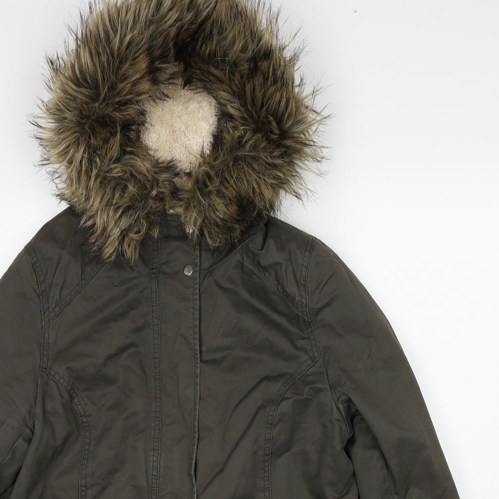 H&M Womens Green Parka Jacket Size 16 Zip