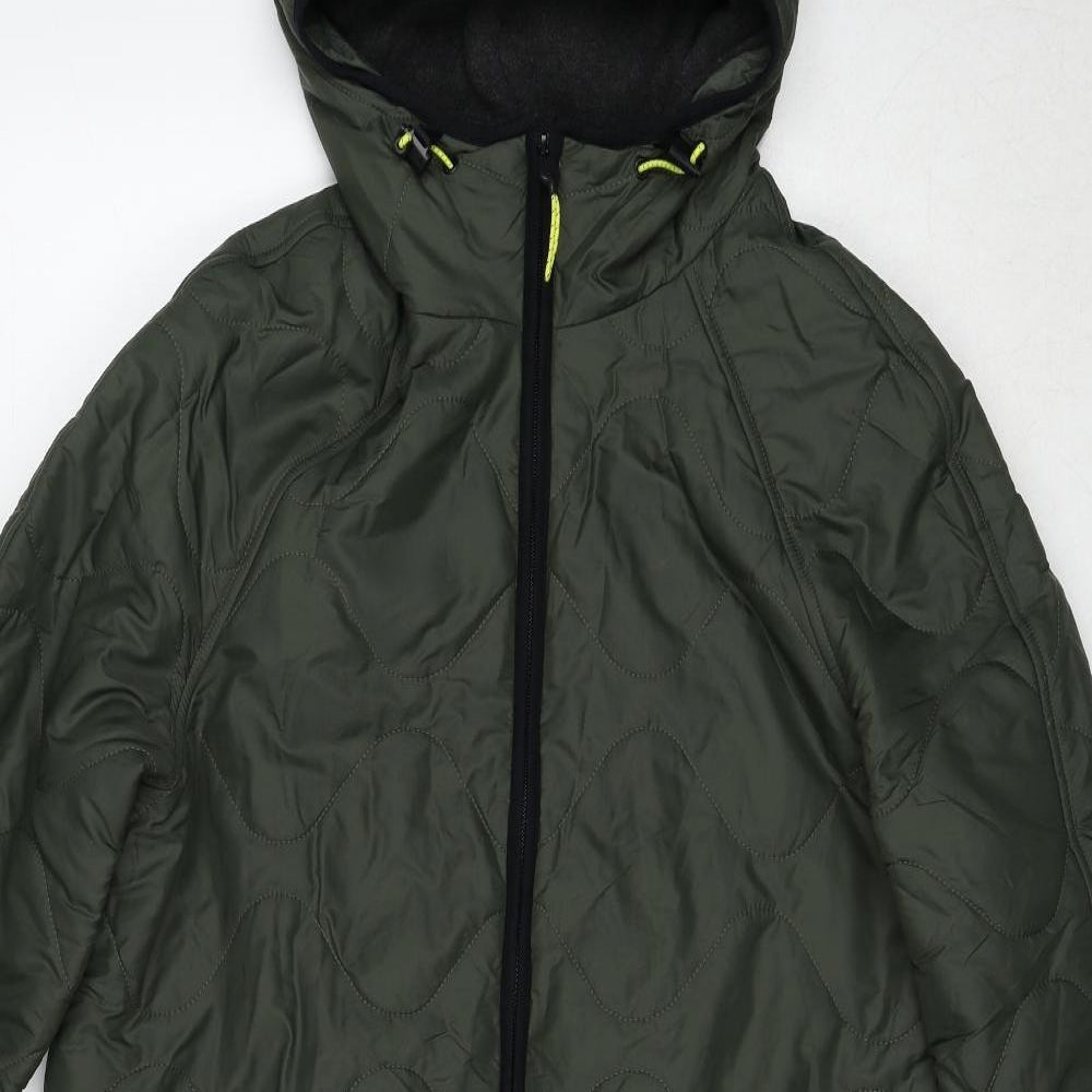 Marks and Spencer Womens Green Quilted Coat Size 10 Zip