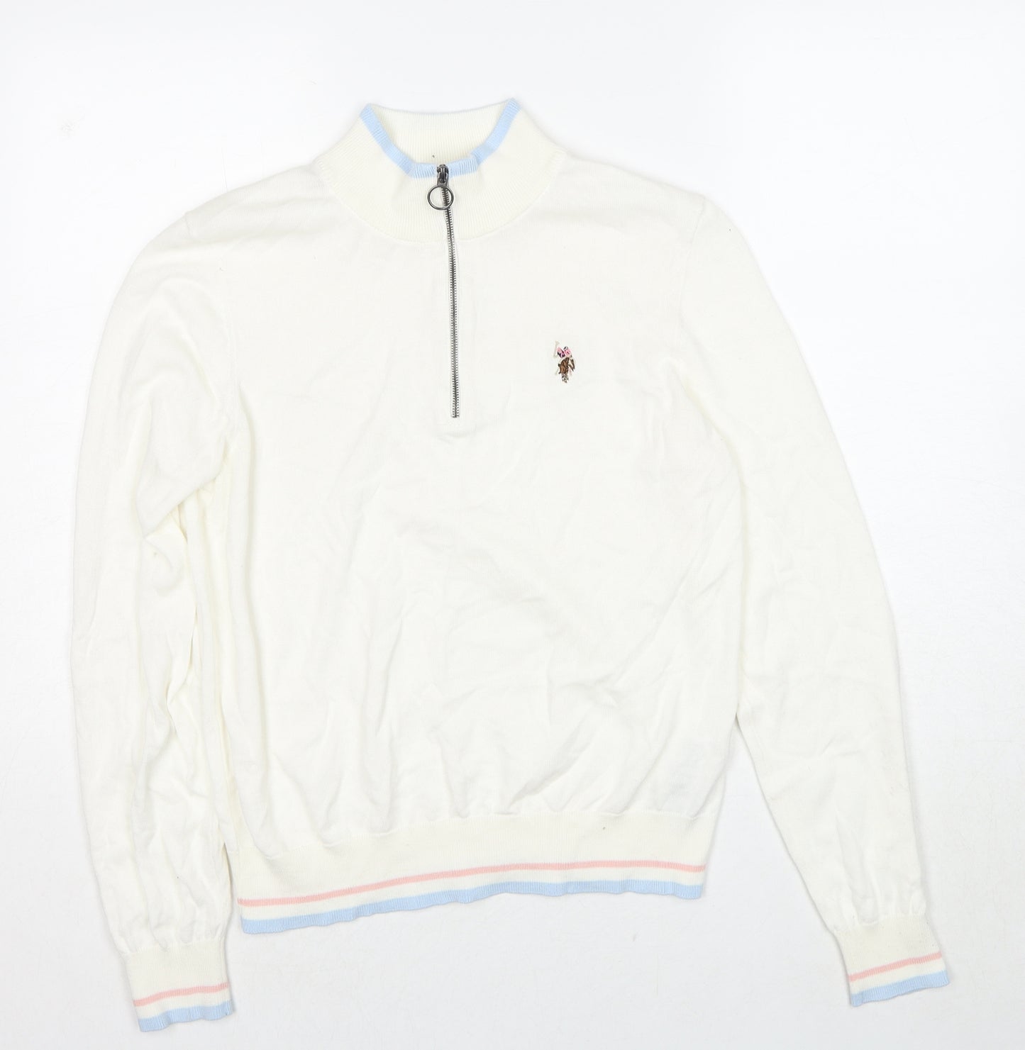 US Polo Assn. Womens White High Neck Cotton Pullover Jumper Size 14
